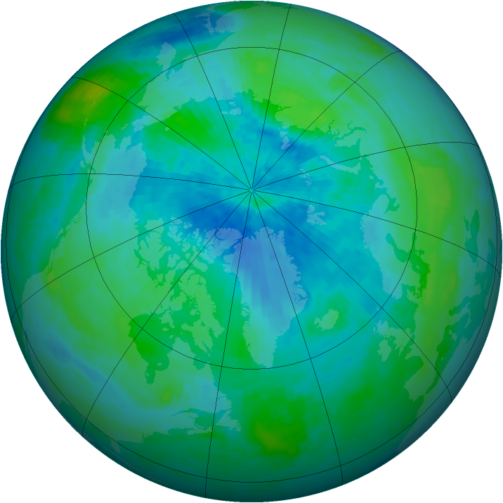 Arctic ozone map for 28 August 1993